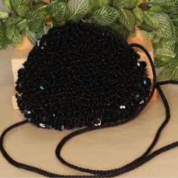 JAFRA black sequin evening bag with cord strap hanging 21” EUC - Picture 1 of 5